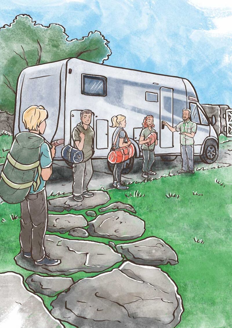 Familie steht vorm Wohnmobil bereit zur Abreise, Wohnmobil- und Campingabenteuer, Urlaub mit Kindern, Camping, Zelten, Reiseblog Familienurlaub